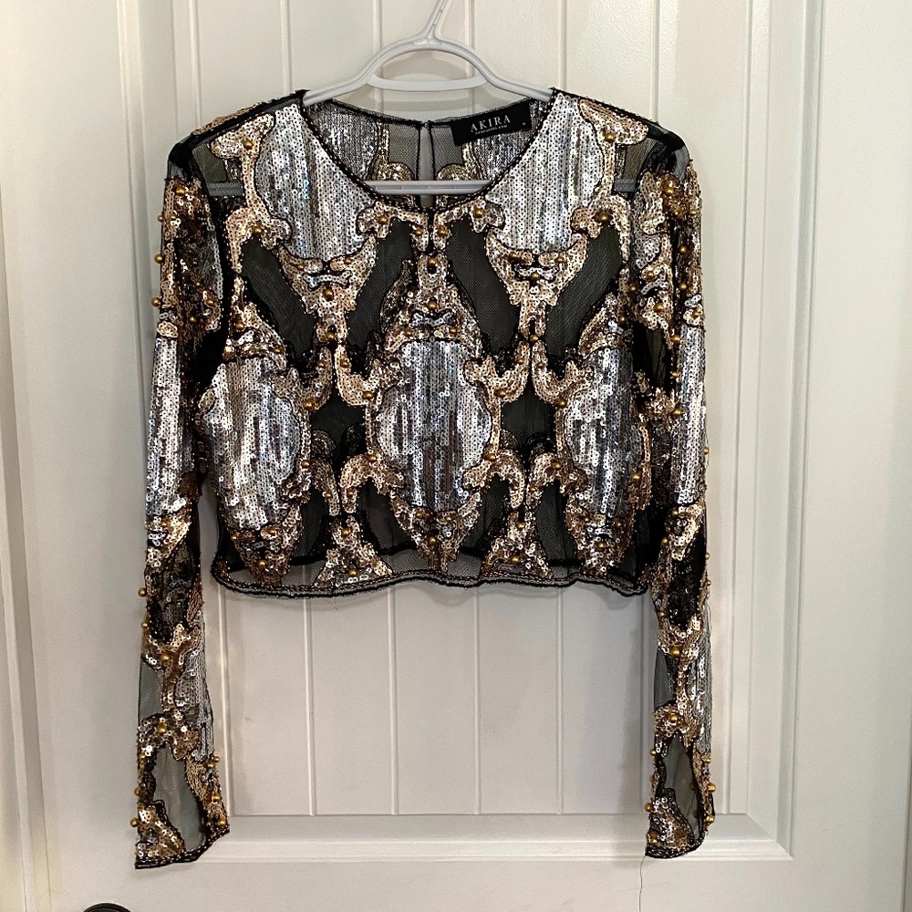 Mesh and Sequin Crop Top